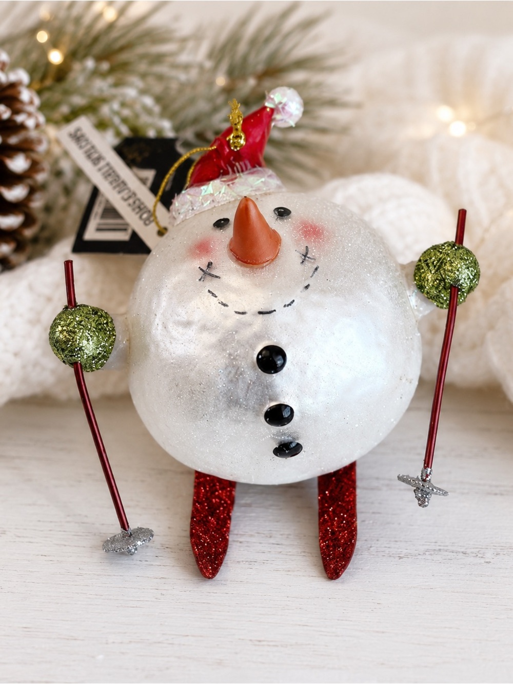 Robert Stanley Snowman Skier Christmas Ornament Glitter Home Collection 2011 NWT